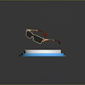 Stylish Gold Frame Sunglasses With Red Accents Black Lenses On White And Blue Marble Base