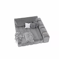 Modern Grey Fabric Sofa Bench With Soft Cushions Fringed Throw And Stitched Details