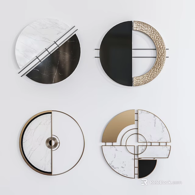 Modern Circular Wall Decorations With Marble Metal And Geometric Patterns 3d model