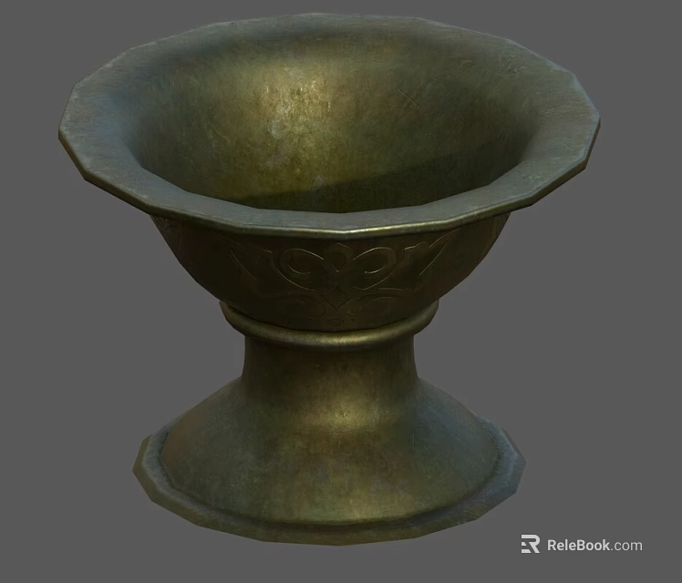 Antique Bronze Vessel With Intricate Carved Patterns And Sturdy Base 3d model
