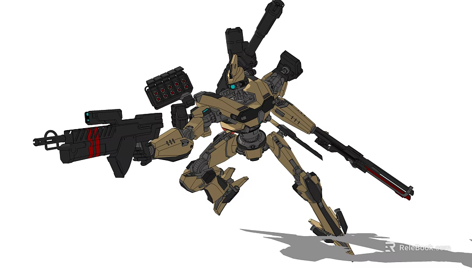 Electric Toy Combat Style Action Figure With Tan Color And Weapons Equipped 3d model 