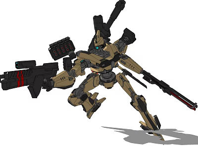 Electric Toy Combat Style Action Figure With Tan Color And Weapons Equipped 3d model