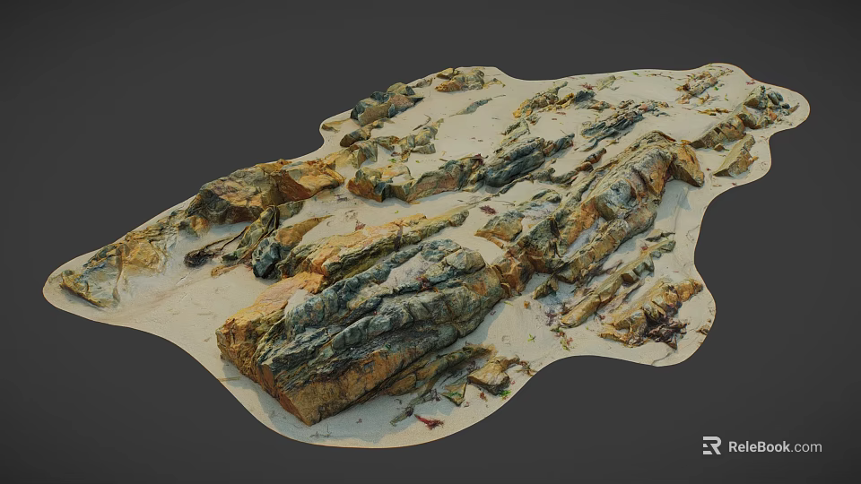 Pile of Rough Natural Stones and Weathered Wooden Pieces in Outdoor Area 3d model 