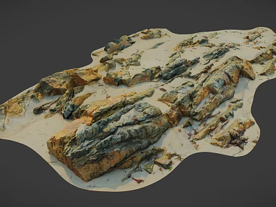 Pile of Rough Natural Stones and Weathered Wooden Pieces in Outdoor Area 3d model