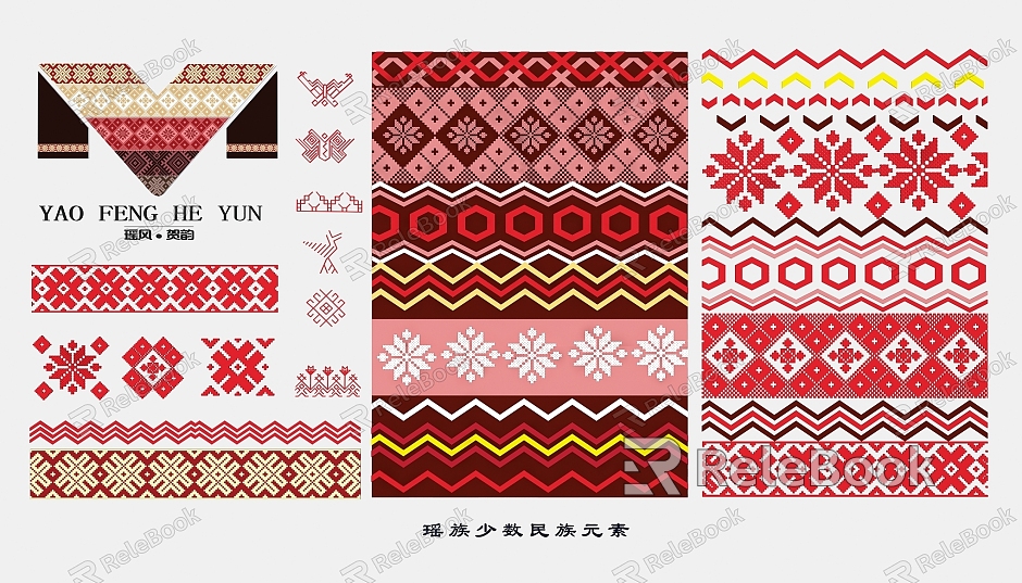 Yao Minority Elements Miao and Dong Embroidery Costume Brocade Pattern Chinese Traditional Decorative Pattern model