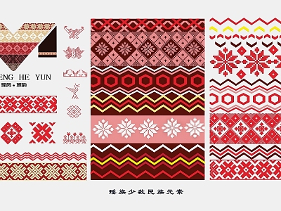 Yao Minority Elements Miao and Dong Embroidery Costume Brocade Pattern Chinese Traditional Decorative Pattern model