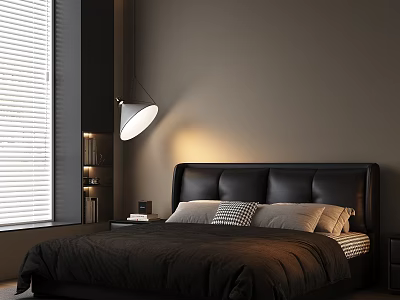 Modern Black Leather Upholstered Double Bed For Cozy Luxury Minimalist Bedroom Home Interior Design 3d model