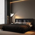 Modern Black Leather Upholstered Double Bed For Cozy Luxury Minimalist Bedroom Home Interior Design