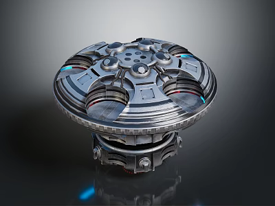 Futuristic Space Thruster Mechanical Design With Circular Metallic Structure And Blue Illumination 3d model