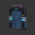 Sci Fi Style Metal Case With Blue Door Handle Warning Sign And Blue Display Panels