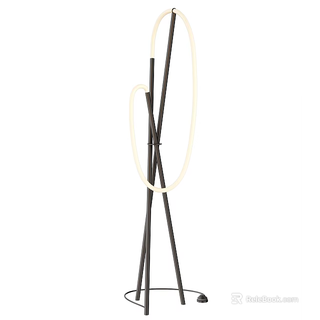 Modern Floor Lamp With Black Metal Stand And Circular Illuminated Ring Light Design 3d model 