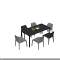 Modern Rectangular Black Dining Table Set With White And Black Chairs And Fruits On Tray 3d model