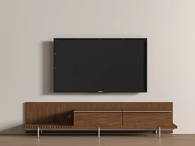 Modern Walnut Wood TV Stand With Metal Legs And Storage Cabinets Supporting Flat Screen TV 3d model