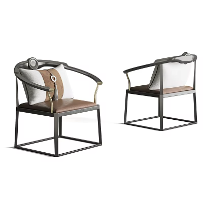 Modern Leisure Chairs With Curved Armrests And Two Tone Cushions On Metal Frame 3d model