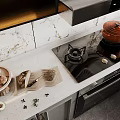Modern Kitchen Interior With Gray White Cabinets Marble Countertops And Built in Appliances