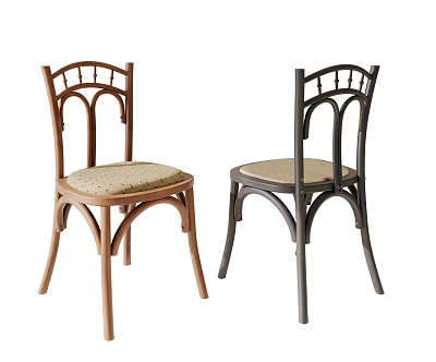 Two Tone Wooden Dining Chairs With Curved Backrest And Padded Seats 3d model
