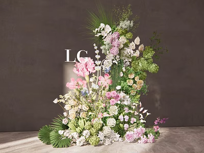 Tall Artistic Floral Display With Pink White Blooms Lush Green Foliage And Elegant Design 3d model