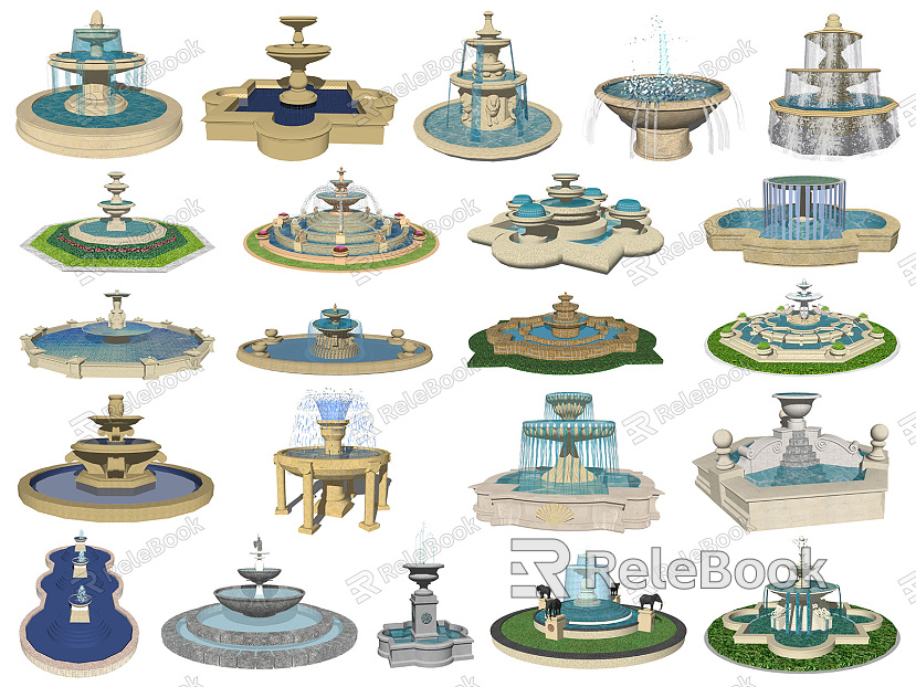 European-style fountain water bowl water feature water spray water column model