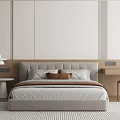 Modern Bedroom Interior Design With Wooden Wall White Pendant Lamp And Round Side Table