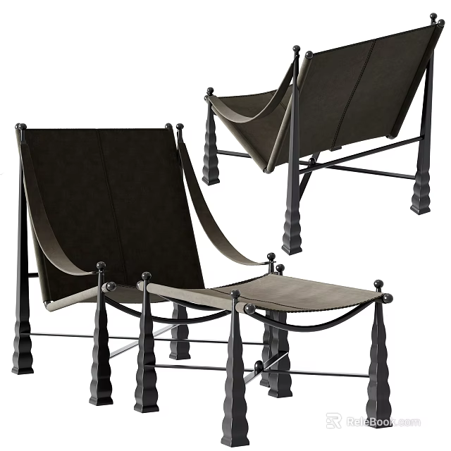 Modern Leisure Chair With Dark Upholstery And Ornate Metal Frame Legs 3d model 