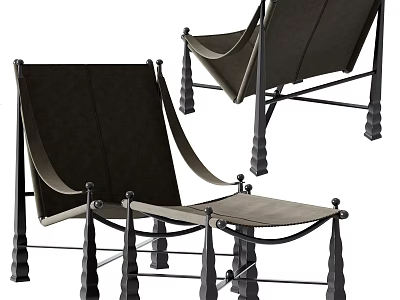 Modern Leisure Chair With Dark Upholstery And Ornate Metal Frame Legs 3d model