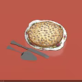 Delicious Fruit Pie On Decorative Plate With Pie Server And Knife On Red Background