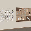 Creative Wall Display with String Lights Photo Collage and Cork Boards with Papers 3d model
