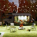Scenic Camping Site With Autumn Trees String Lights RV Picnic Area Campfire And Swing