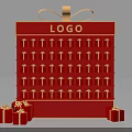 Red Gift Wall With Gold Ribbon Logo And Multiple Gift Boxes 3d model