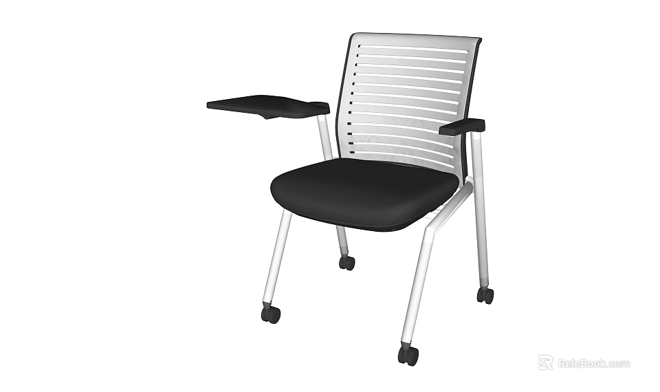 Modern Office Chair With Striped Backrest Metal Frame Black Seat And Armrests On Wheels 3d model 