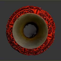 Red Carved Vase Sculpture With Intricate Floral Patterns And Elegant Design