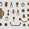 Various Brass Furniture Handles With Different Decorative Designs For Cabinets And Drawers