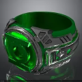 Futuristic Green And Silver Ring Design With Metallic Accents And Geometric Details