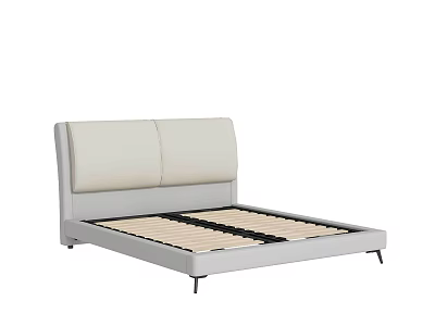 Modern Light Colored Double Bed Frame With Upholstered Headboard And Wooden Slats 3d model