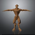 3D Orange Mythical Creature Character Model With Muscular Build Outstretched Arms Clawed Feet Standing Pose