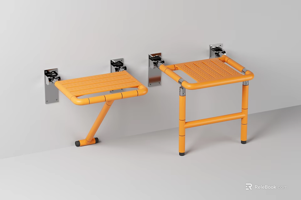 Orange Bathroom Safety Seats Wall Mounted And Freestanding Durable Design 3d model 