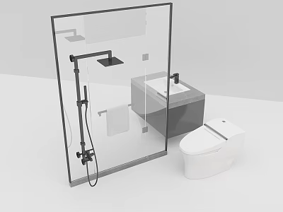 Modern Bathroom With White Toilet Glass Shower Enclosure And Square Sink 3d model
