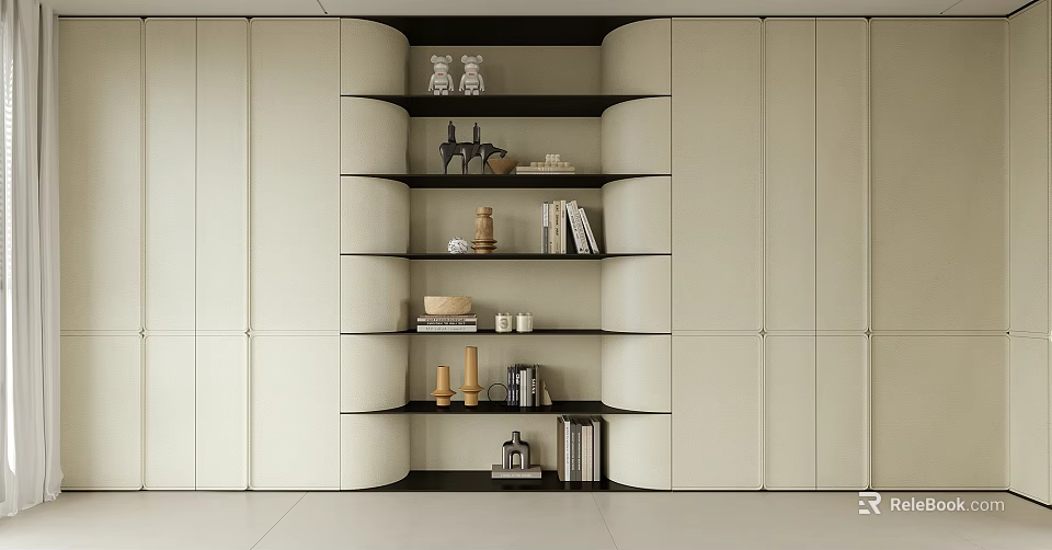 Modern Minimalist Bookcase With Multiple Shelves Displaying Books And Decor Items 3d model 