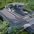 Modern Garden Landscape Design With Green Lawn Trees And Courtyard Space
