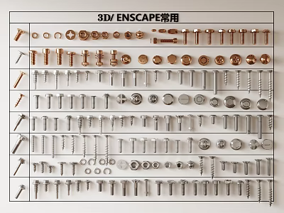 Essential 3D ENScape Hardware Parts Collection With Screws Bolts Nuts 3d model