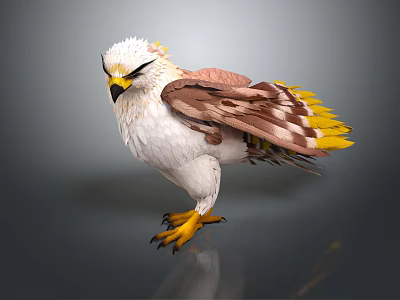 Detailed White Headed Eagle Standing With Brown Wings Yellow Tail Feathers And Claws 3d model