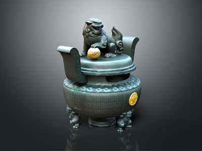 Bronze Furniture Decoration With Lion Sculpture And Carved Patterns Golden Accents 3d model