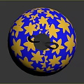 Blue Decorative Ball With Gold Star Patterns And Black Hanging Loop For Home Decoration