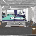 Indoor Kids Play Area With Green Floor Circular Structure And Arched Design