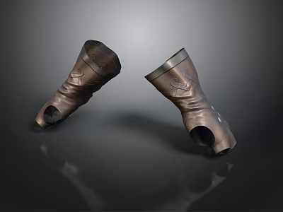 Ancient Metal Bracers Pair With Ornate Design Shiny Surface And Dark Background 3d model