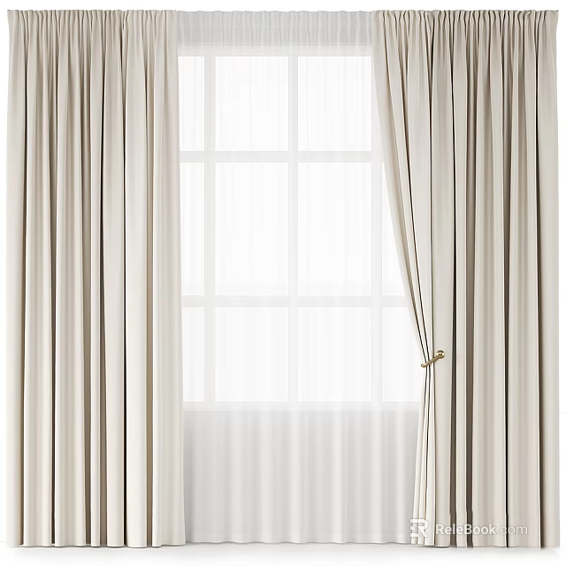 Elegant Beige Curtains With Sheer Panels And Soft Texture For Modern Window Decor 3d model 