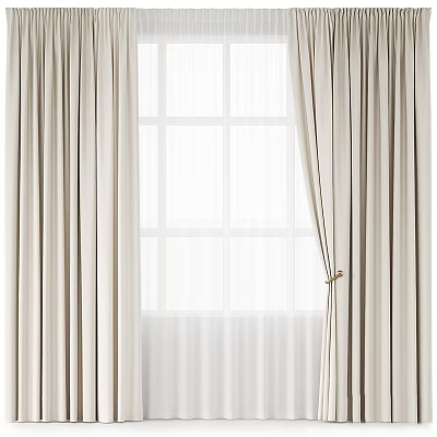 Elegant Beige Curtains With Sheer Panels And Soft Texture For Modern Window Decor 3d model