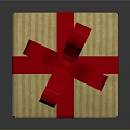 Elegant Gift Box With Yellow Striped Wrapping And Red Ribbon Bow Decoration