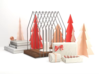 Christmas Decoration Christmas Tree Candlestick Christmas Decoration Display Gift Book Candle Fire Bow Iron House 3d model