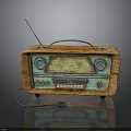 Vintage Electronics Radio With Wooden Case Green Front Panel Antenna And Control Knobs 3d model